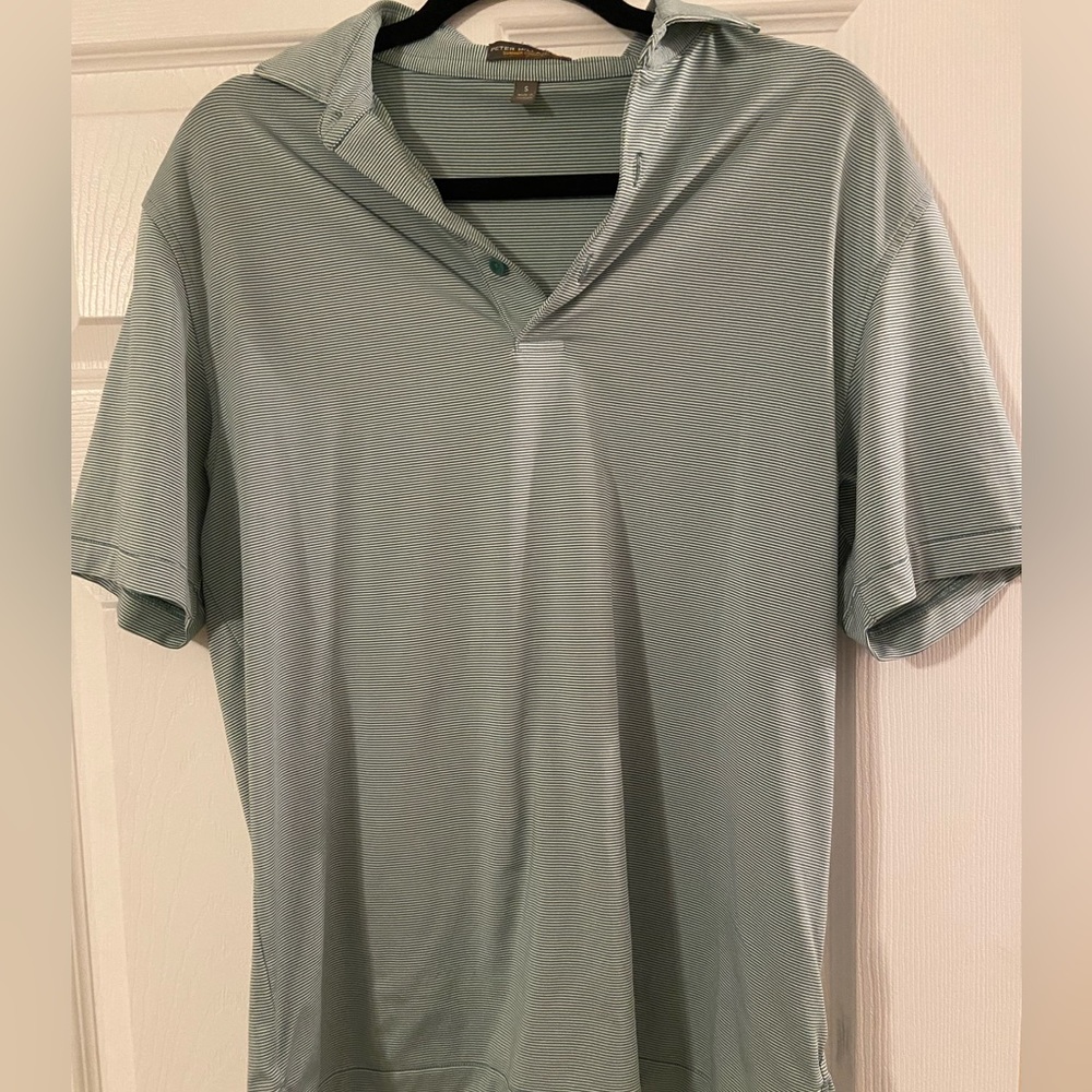 Peter Millar Green White Stripped Golf Polo (SM)
